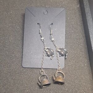 Whimsical Silver Teapot Drop Earrings for Women
